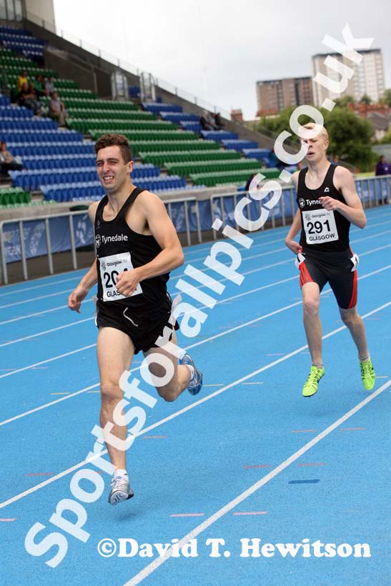 Adam Pratt outsprints Jonny Currie  in the heats of the 800 metres at the Scottish Championships, Scotstoun  Stadium, Glasgow.